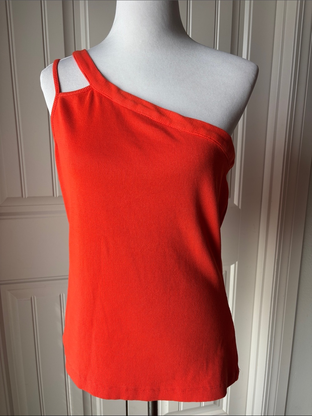 Anthropologie MAEVE One-Shoulder Ribbed Tank in Vibrant Orange